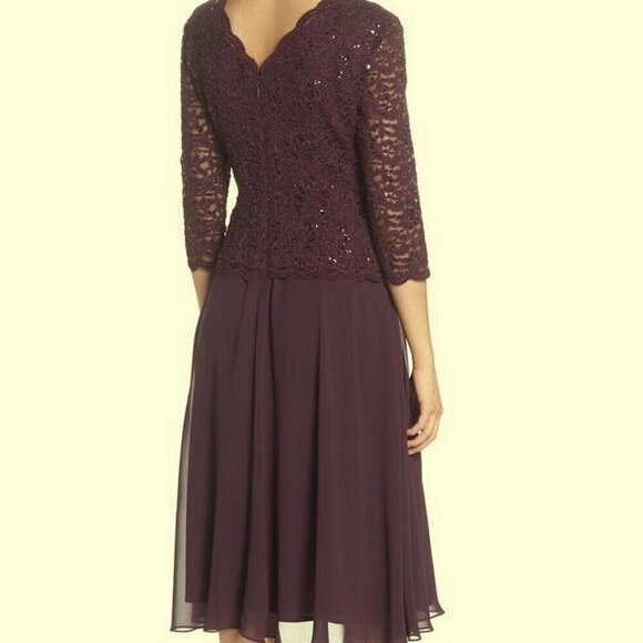 Alex Evenings Plum Sparkle Mock Two-Piece Cocktail Dress - Picture 2 of 2
